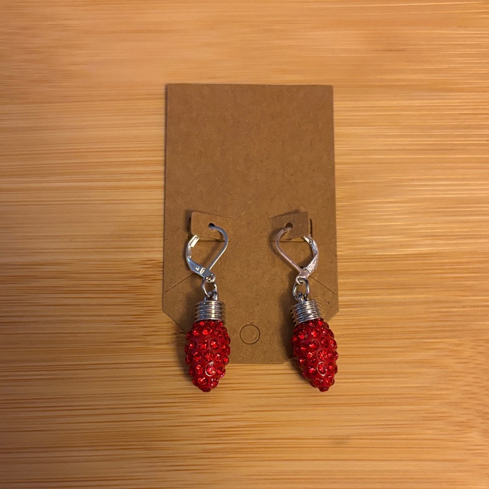 Christmas Red Beaded Light Bulb Earrings‎